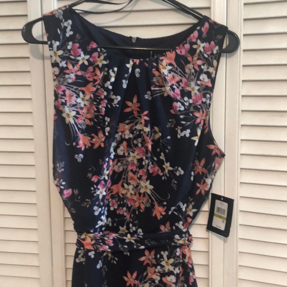 Coral cardigan sweater and midi dress navy blue